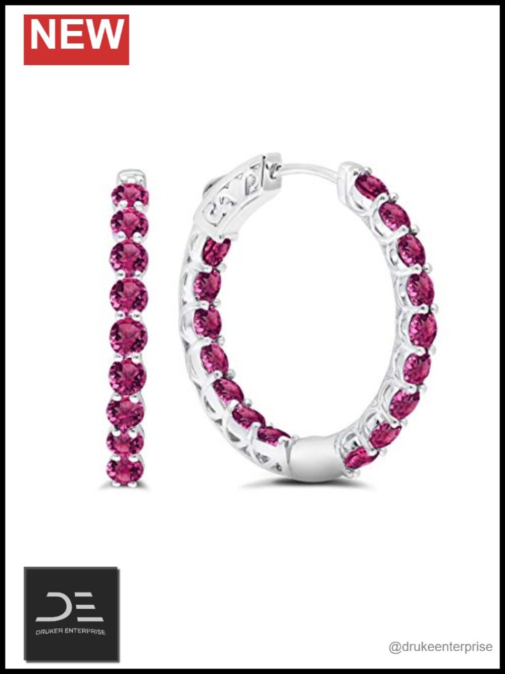 925 Sterling Silver 1 Inch Gemstone Inside Out Hoop Earrings